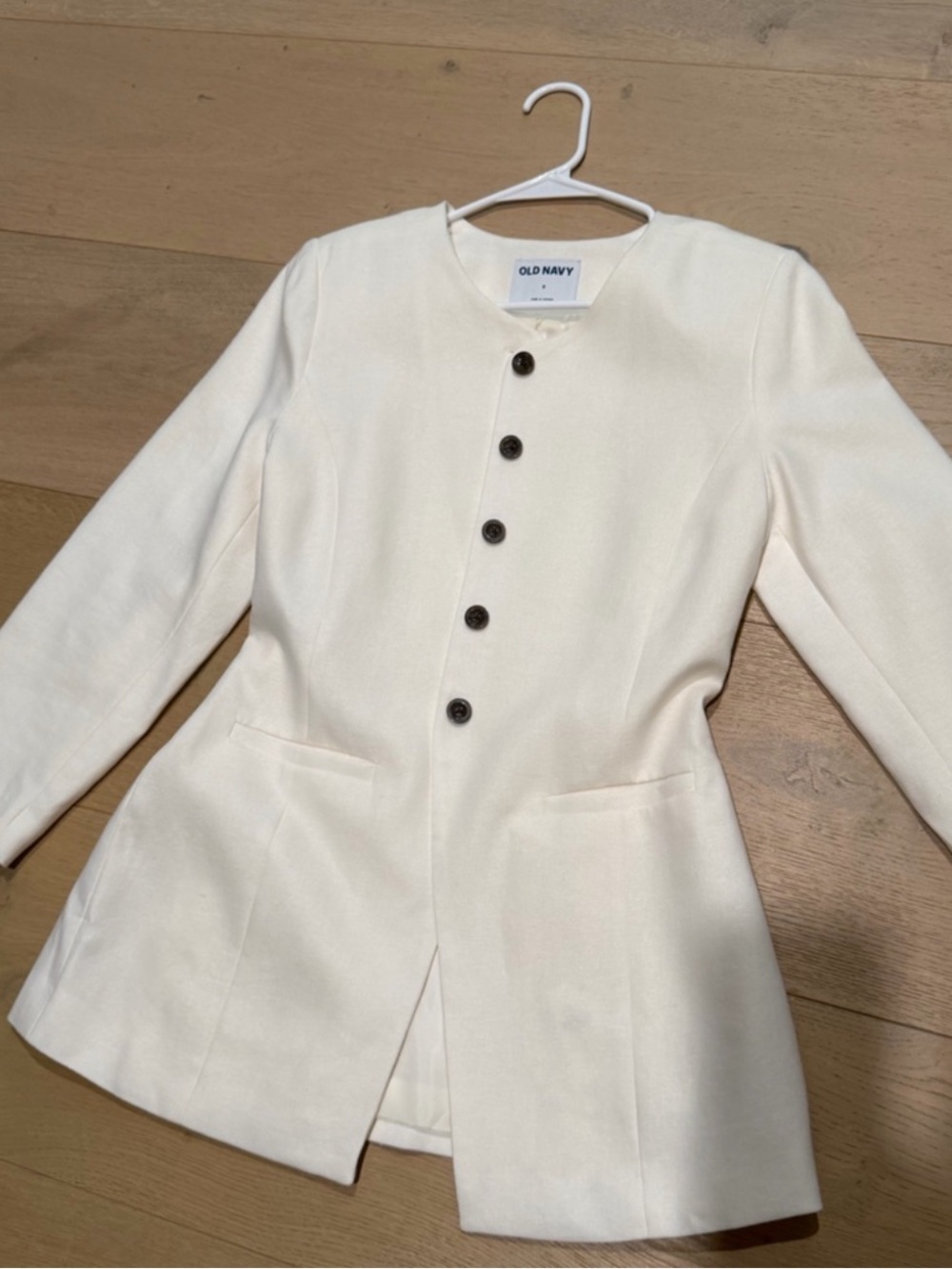 Old Navy Cream Button Fitted Long Blazer Small